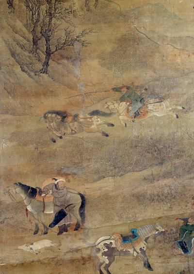 Mongolian rider chasing a horse (Detail) by Zhao Mengfu Chao Meng Fu or