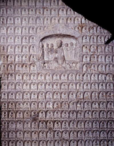 Chinese art: stele of the thousand Buddhas. Period of the Zhou Dynasty (Cheou). 11th-3rd century BC. Shanghai. Shanghai Museum by Zhou Dynasty Chinese School