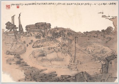 Painting Depicting the Wharf of Xinshi, Sichuan Province on the Jinshajiang River by Zhou Jun