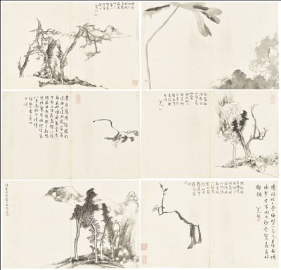 Landscapes and Flowers, Album of Six Leaves by Zhu da Bada Shanren
