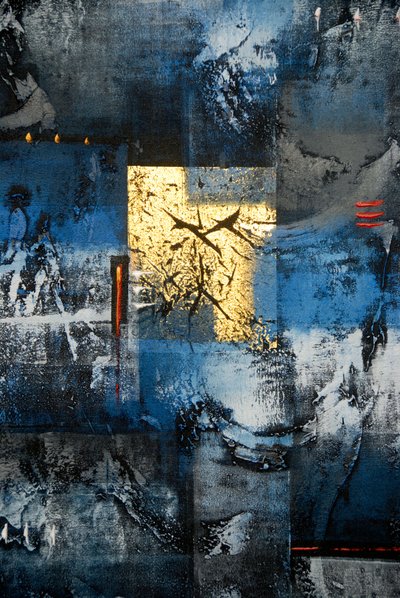 Abstract Art; Painting in the Colours Gold, Blue, Black and Grey; Ubud; Bali; Indonesia; Southeast Asia; Asia by Frederick (attr. to) Barnard