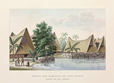 Houses on Oualan, Caroline Islands by Frederick (attr. to) Barnard