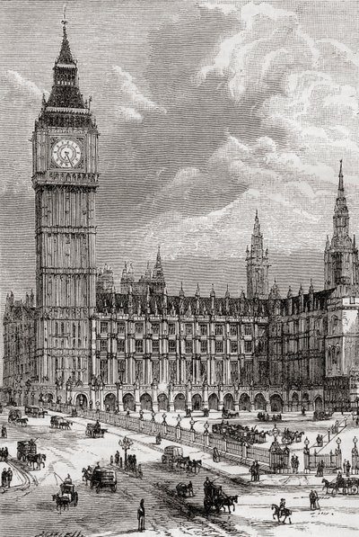 Big Ben and the Houses of Parliament, London, England, Seen Here in the 19th Century by . .