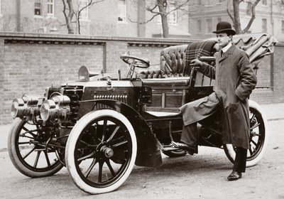 C S Rolls standing beside a 20 hp Panhard motor car by Ferdinand Georg Waldmuller
