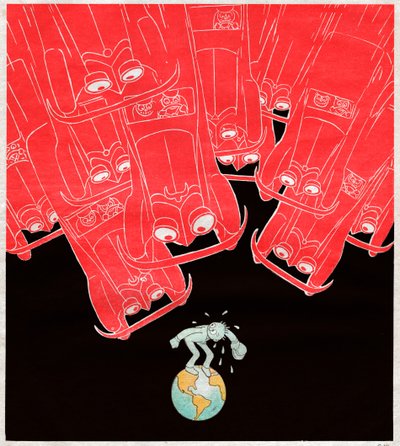 Cars attacking the last pedestrian on earth. 1929 (Caricature) by . .