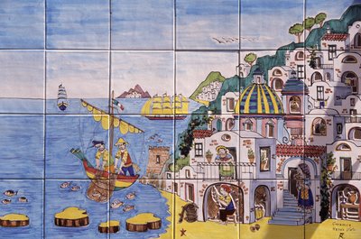Ceramics painted tiles, Positano, Amalfi Coast, Campania, Italy by John Pardon