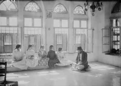 Children and Teacher at a Samaritan School in Nablus, c.1920 by . .