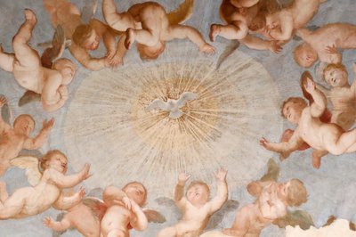 Dove of holy spirit. Fresco. The Basilica della Santissima Annunziata del Vastato. Genoa. Italy. by . .