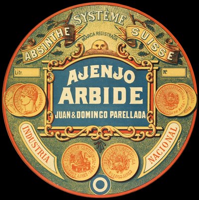 Label of the Argentine brand of absinthe Ajenjo Arbide by Frederick (attr. to) Barnard