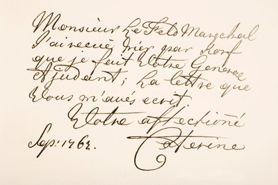 Hand writing sample of Empress Catherine II of Russia, known as Catherine the Great by Ferdinand Georg Waldmuller