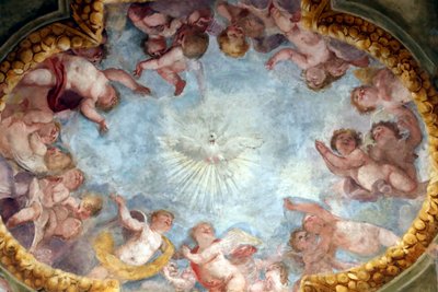 Holy Spirit and Angels, Fresco, Santa Maria delle Vigne Basilica, Genoa, Italy by . .
