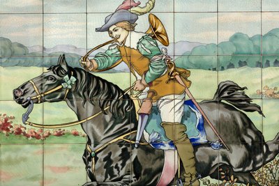 Tile Panel, Hunting Scene with Galloping Rider with Hunting Horn by . .