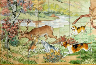 Tile Panel, Hunting Scene with Three Horsemen (Detail) by . .