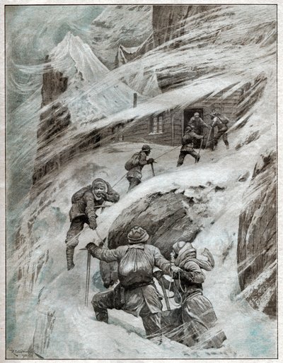 Italian Tourists Stuck in the Storm in the Italian Alps (illustration) by . .