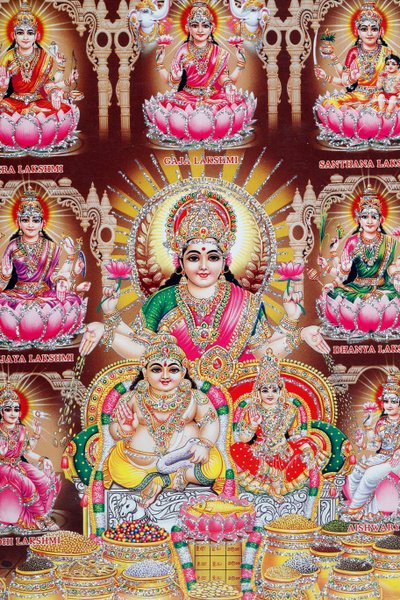 Lakshmi, the wife of Vishnu, is goddess of prosperity, good fortune, and beauty by . .