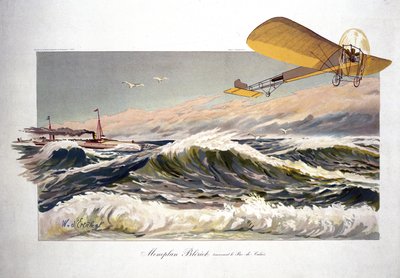 Louis Bleriot (1872-1936), French Aviator, Crossing the English Channel on 25 July 1909, Aboard His Monoplane 