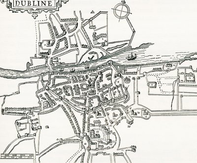Map of Dublin, Ireland in 1610, from Our Own Country published 1898 by Ferdinand Georg Waldmuller