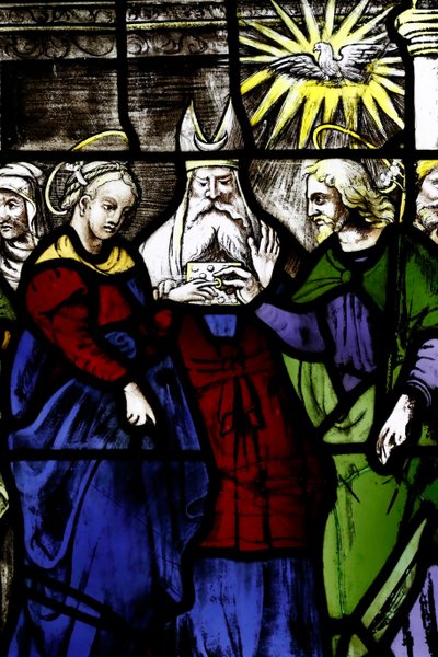 Museum of the Milan Cathedral. Stained glass window. Marriage of the Virgin with Joseph. 16th century. Italy. by . .