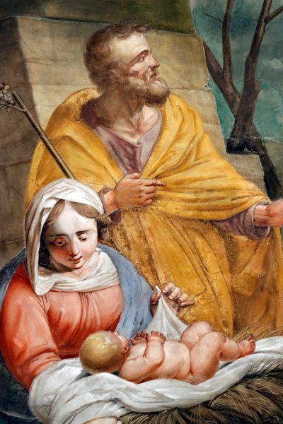 Nativity scene. Holy family. Santa Maria delle Vigne basilica. Genoa. Italy. by . .