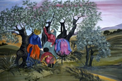 Olive Picking, Naive of Barbara Mencarelli, Mandoleto, Solomeo, Umbria, Italy by Henry Charles Fehr