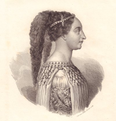 Portrait of Italian noblewoman Isotta degli Atti (circa 1432-1474), copper engraving by Caterina Piotti-Pirola by William Walcutt