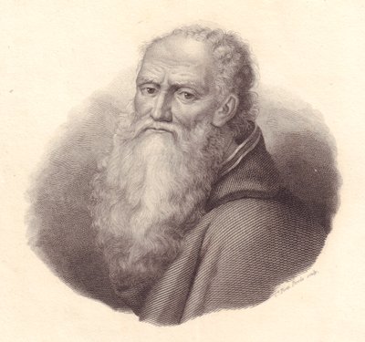 Portrait of Italian painter Bernardino Luini (circa 1481-1532), copper engraving by Caterina Piotti-Pirola from self-portrait of Luini by William Walcutt