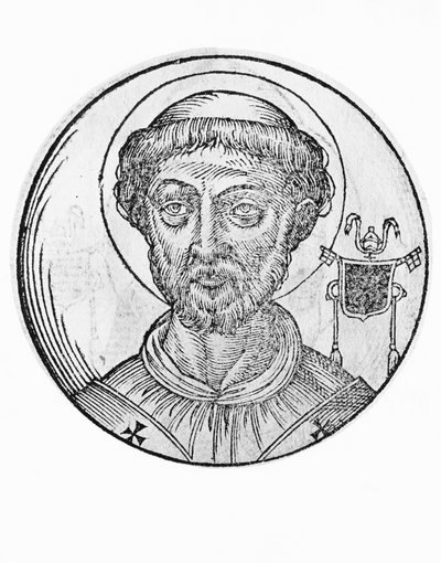 Portrait of Saint Anastasius I (Anastasio de Massimi, died 401), 39th Pope of Catholic Church from 399, engraving by William Walcutt