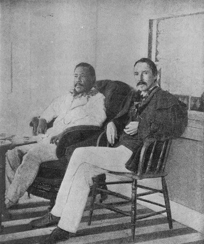 Robert Louis Stevenson with King Kalakaua of Hawaii on the Verandah of the Royal Boat House at Honolulu by Hippolyte Lalaise Devéria