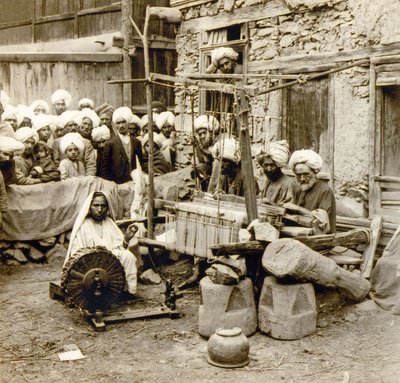 Spinning and Weaving Woolen Shawls, Srinagar, Kashmir, India c.1901 by Frederick (attr. to) Barnard