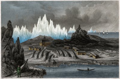 The Colony of the Moravian Brothers in Akunnat, Greenland (Lichtenfels) (Engraving) by . .
