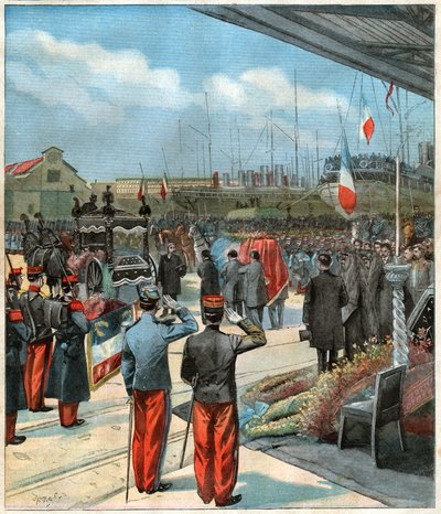 The Body of French Explorer Pierre Savorgnan de Brazza Repatriated from Dakar (Senegal) to Paris (Illustration) by John Pardon