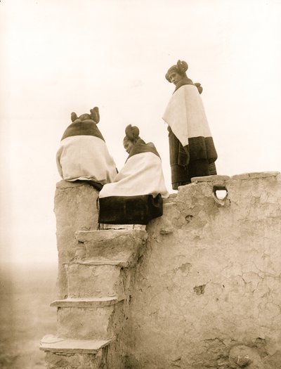 Three Hopi Women at Top of Adobe Steps, New Mexico 1906 by Hippolyte Lalaise Devéria