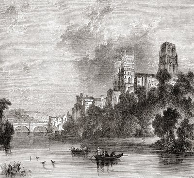 View of Durham and the Cathedral, seen from the River Wear, Durham, England by . .