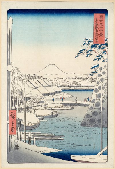 Riverbank at Sukiya in Edo, from the Series Thirty-six Views of Mount Fuji by Hiroshige