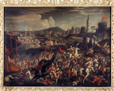 Attack of the Saracens on the Island of Malta, defended by the Knights Hospitaller in 1565 by Italian School
