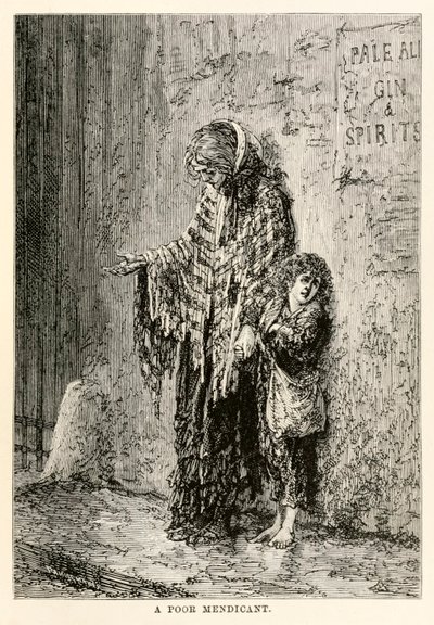 A poor mendicant, from Around the World in Eighty Days by Jules Verne by after Alphonse Marie de Neuville