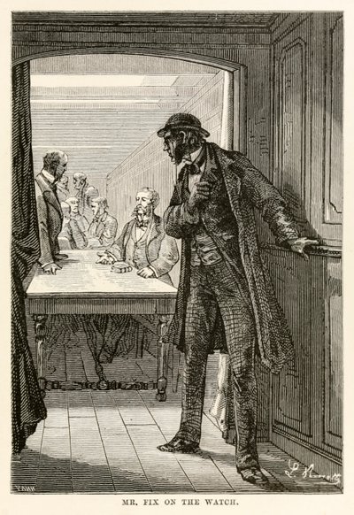 Mr. Fix on the watch, from Around the World in Eighty Days by Jules Verne by after Alphonse Marie de Neuville