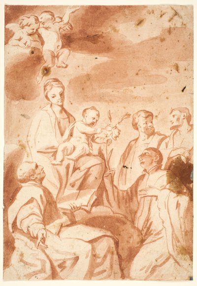 The Madonna and Child Enthroned with Sts Ignatius of Loyola, Francis Xavier, Cosmas and Damian by after Andrea Sacchi