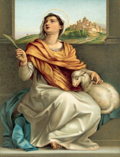 St Agnes (chromolitho) by Andrea del (after) Sarto