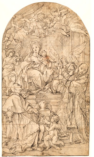 The Madonna and Child Enthroned, Flanked by Angels and Sts Charles Borromeo and Ignatius of Loyola by after Carlo Maratti