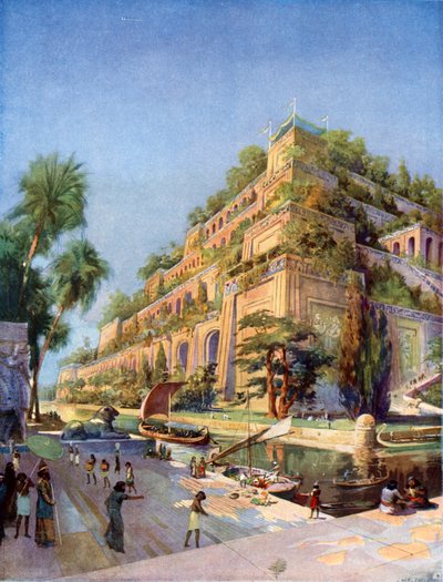 Beautiful Reconstruction of the Hanging Gardens of Babylon by after Charles Mills Sheldon