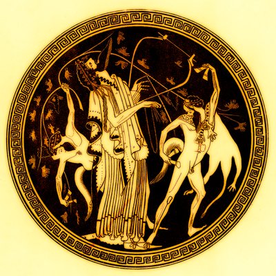 Dionysos and Satyrs, illustration from Greek Vase Paintings by J. E. Harrison and D. S. MacColl, published 1894 by after English School