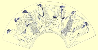 Revel by Brygos, illustration from Greek Vase Paintings by J. E. Harrison and D. S. MacColl, published 1894 by after English School