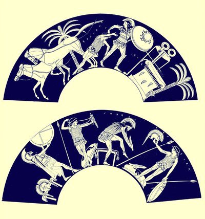 The Death of Troilos, illustration from Greek Vase Paintings by J. E. Harrison and D. S. MacColl, published 1894 by after English School