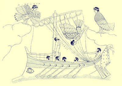 Ulysses and the Sirens, illustration from Greek Vase Paintings by J. E. Harrison and D. S. MacColl, published 1894 by after English School
