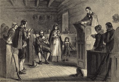 Public Worship at Plymouth by the Pilgrims by after Felix Octavius Carr Darley