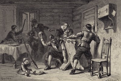 Puritans Barricading Their House Against Indians by after Felix Octavius Carr Darley