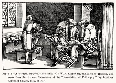 A German Surgeon, from Consolation of Philosophy by Boethius, illustration from Science and Literature in the Middle Ages and Renaissance, written and engraved by Paul Lacroix, 1878 by after German School