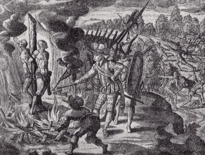 The Spaniards Revenge for the Death of Ayolas, from Gottfrieds Historia Antipodum, pub. in 1655, from The Romance of the River Plate, Vol. I, by W. H. Koebel, 1914 by after German School