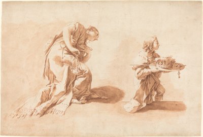 A Kneeling Woman with an Incense Burner and a Page Holding a Crown and Scepter by after Giovanni Battista Pittoni the younger Anton Kern
